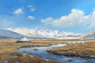 蒙古水彩水墨山水