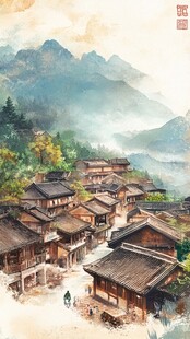 融水县风光插画