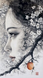 美人水墨水彩画