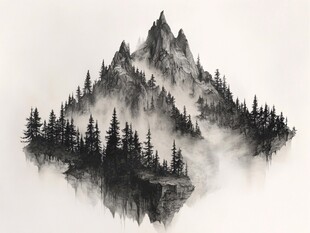 晕染墨迹禅境山峰