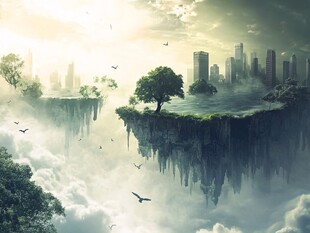 3d城市悬浮岛风景