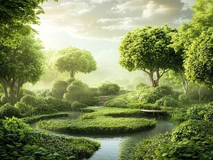 绿树小河背景