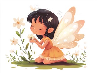 抓蝴蝶的小女孩插画