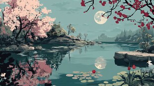 桃花源记古风山水插画