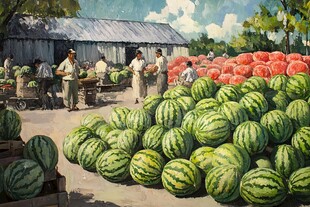 农村集市卖西瓜