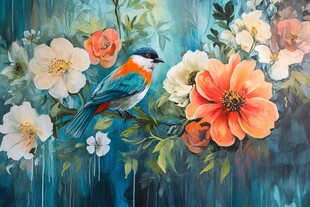 3d立体浮雕花卉花鸟