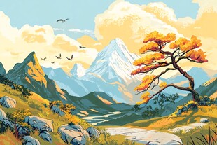 山风景插画包装