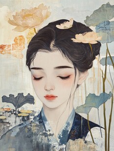 荷叶汉服女生插画