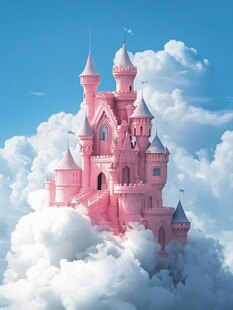 粉色超现实主义漂浮城堡