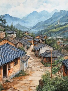 瑶族村寨油画