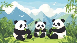 熊猫竹笋插画