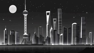 北上广深地标建筑插画