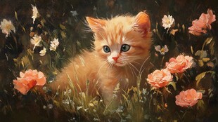 油画大花猫