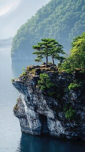 高山湖泊松树