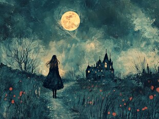 月光插画月光下