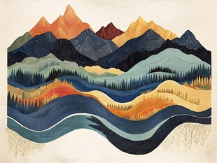 高端山水线包装插画