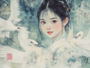 少女与仙鹤