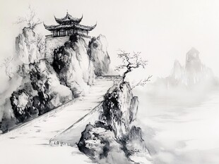 楼阁山水意境画