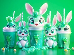 兔年喝奶茶素材