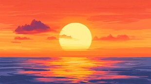 海上落日插画