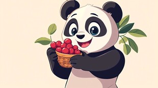 吃苹果的熊猫插画