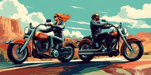 骑摩托车的情侣