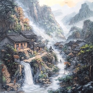 山水画油画手绘风景