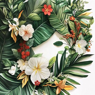 田园风热带树叶花朵