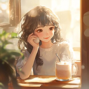 二次元女孩喝奶茶