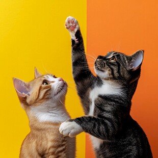 嬉闹的两只小猫