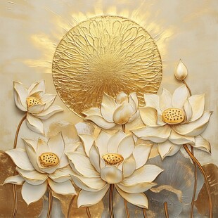 金色绽放荷花壁画