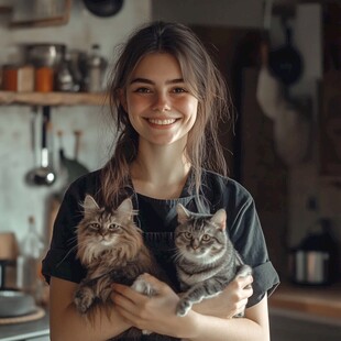 抱小猫咪的女孩