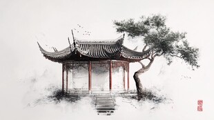 插画爱晚亭