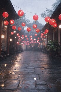 雨中宫灯