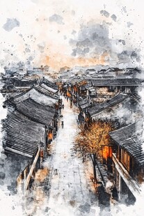 束河古镇插画