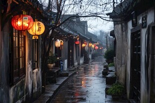 雨中古街
