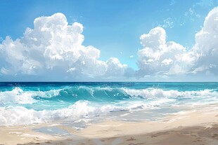 插画海边