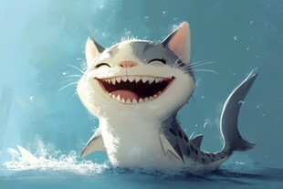 手绘快乐鲨鱼插画