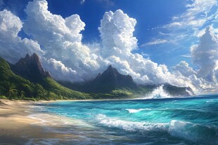 唯美海岸风景插画