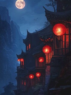 玄幻古镇夜景