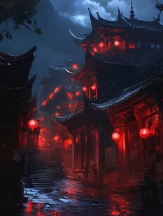 古镇玄幻夜景