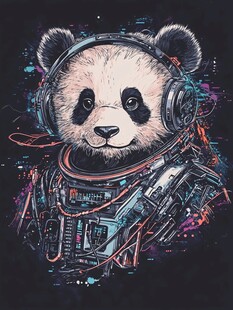 科技熊猫图案印花