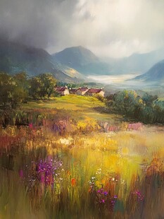 唯美田园风光油画