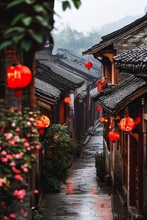 雨中古街