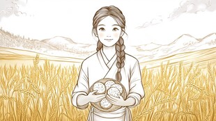 朝鲜田间人物大米插画