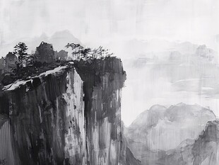 屏风墨韵禅意山峰