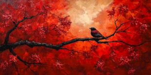 红叶花鸟背景墙