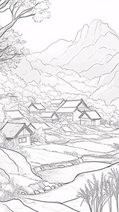 线描乡村场景