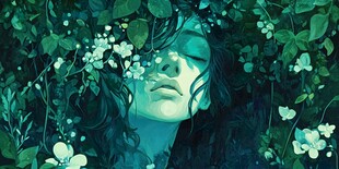 墨绿色女孩插画