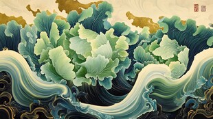 古风海浪包装插画